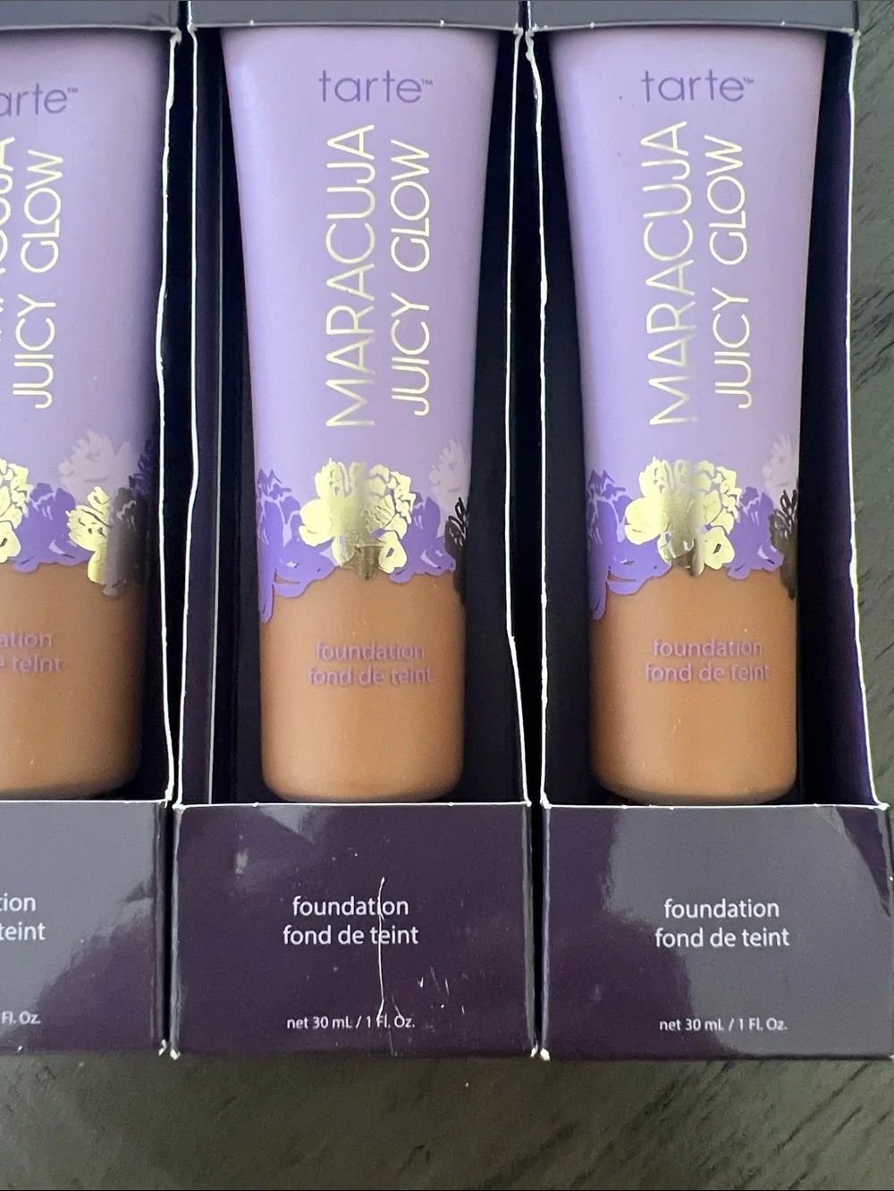 tarte Maracuja Juicy Glow Foundation - Purple & Gold Packaging shade 48N lotof3